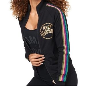 Zumba Keep Dancing Zip Up Jacket in Black sz L Lovely
